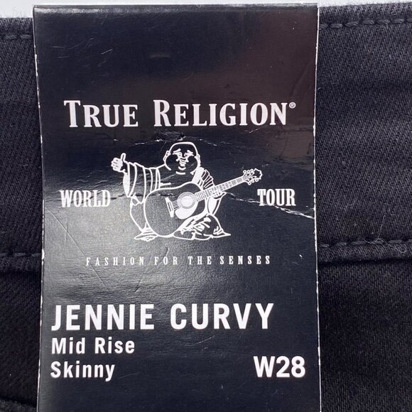 True Religion Jennie Curvy Mid Rise Skinny Distressed Black Jeans Women's Sz 28 - Picture 9 of 15